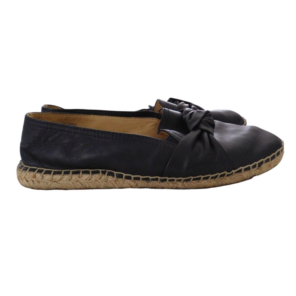 Talbots Slip On Espadrille Shoe Size 7 Flat Black Leather Knot Jute Flats‎